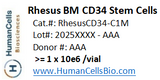 Non-human Primate (Rhesus) CD34+ Stem / Progenitor Cells